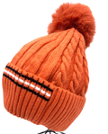 Orange 5610 Striped Fake Fur Pom Beanie Hat LOOWIE
