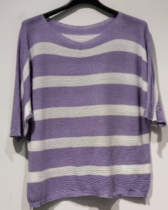 POSTPU Purple Striped Knit Printed Sweater LOOWIE