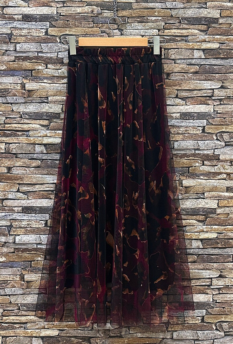 ELAR33 Burgundy Leopard Print Skirt