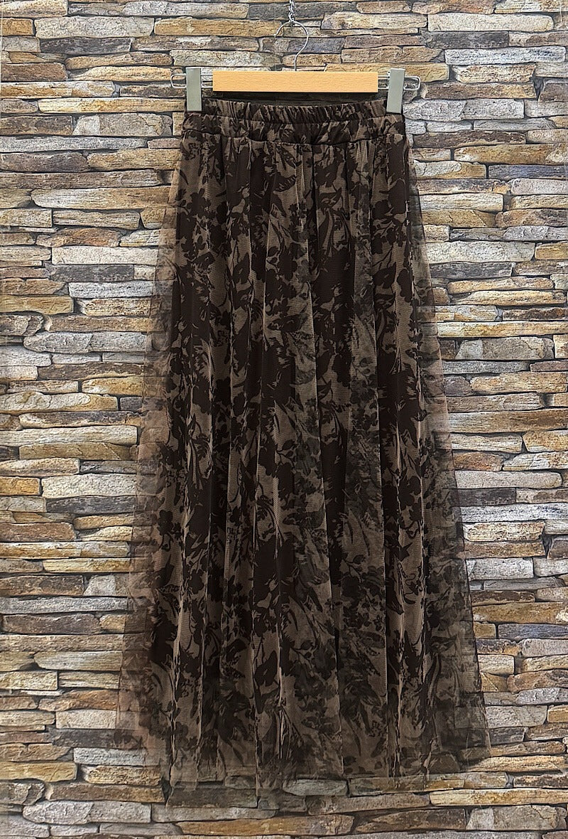ELAR11 Dark Maroon Botanical Print Skirt