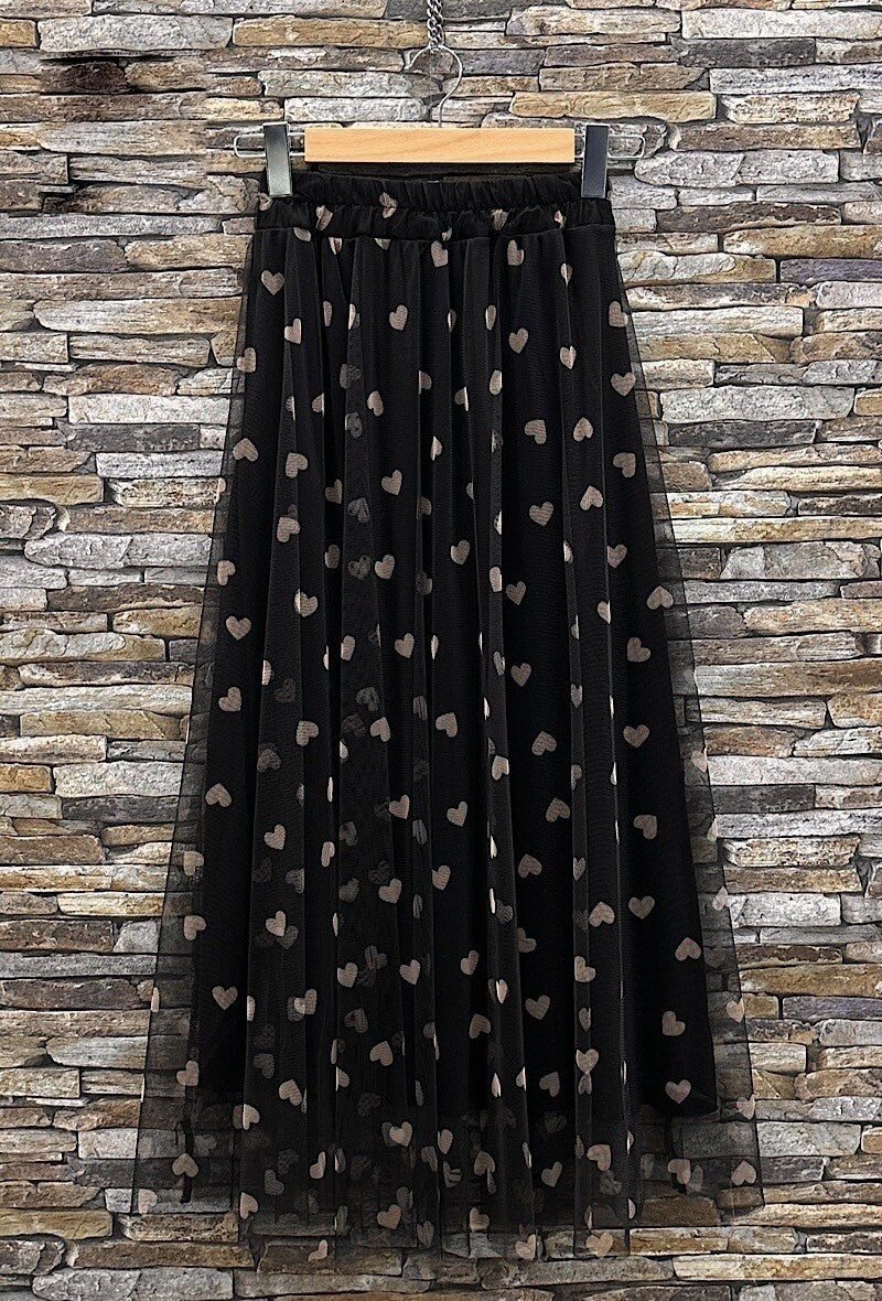 ELAR3 Black Heart Print Skirt