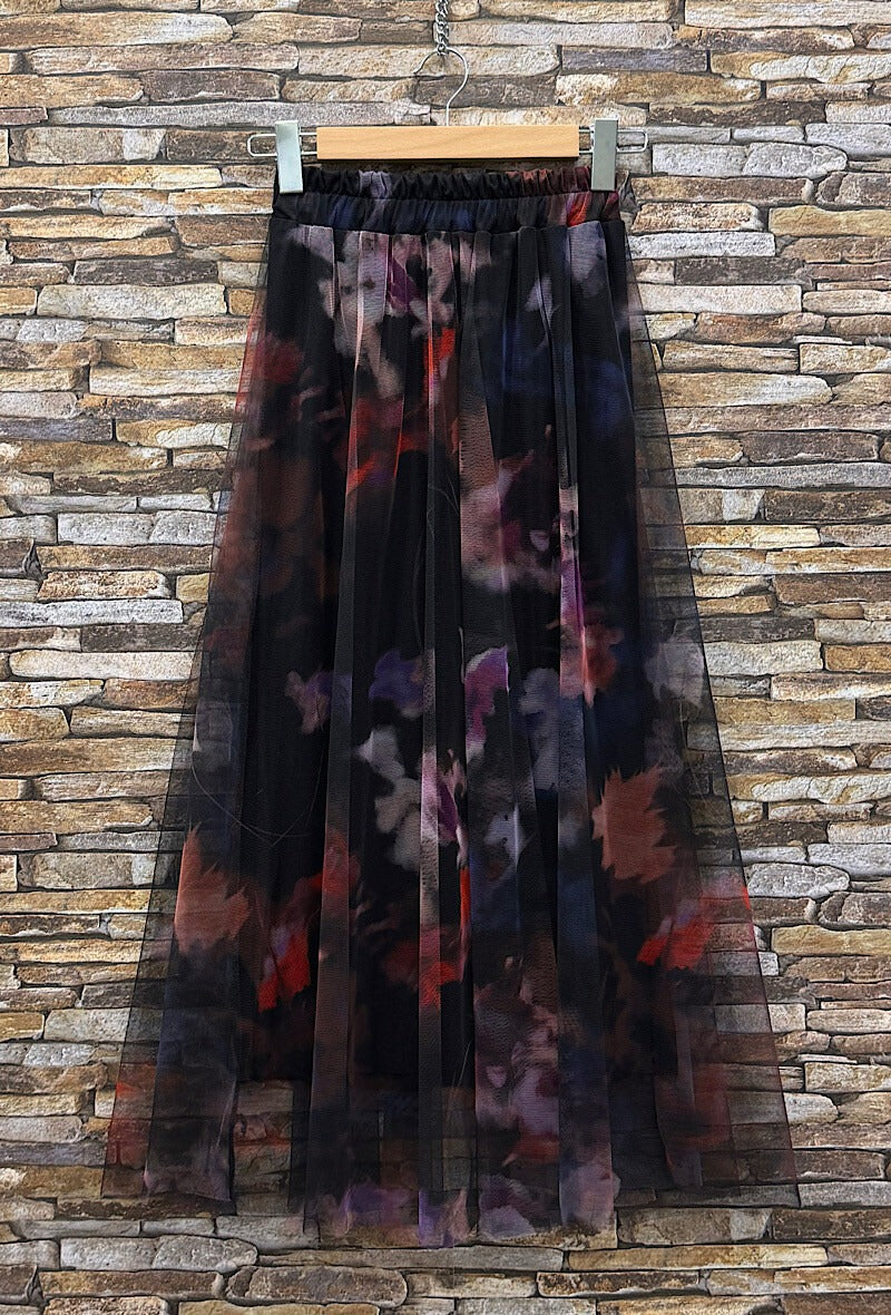 ELAR35 Black Tie-Dye Floral Skirt