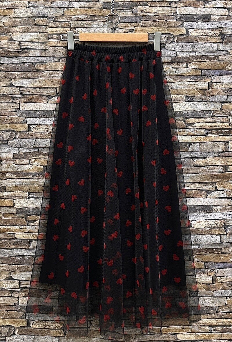 ELAR5 Red Heart Print Skirt