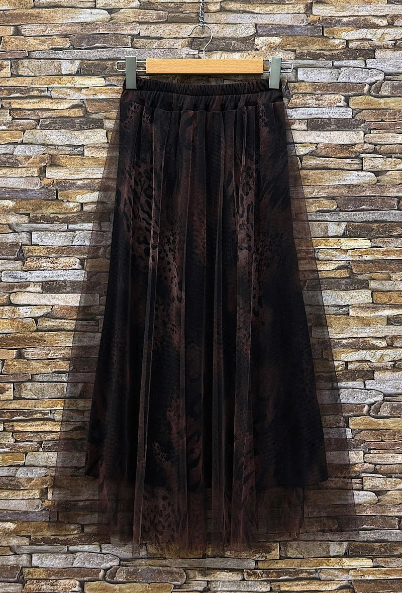ELAR37 Dark Maroon Leopard Print Skirt