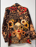VI647 Orange Leopard Sunflower Printed Blazer