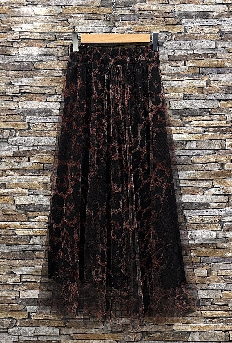 ELAR19 Dark Maroon Leopard Print Skirt