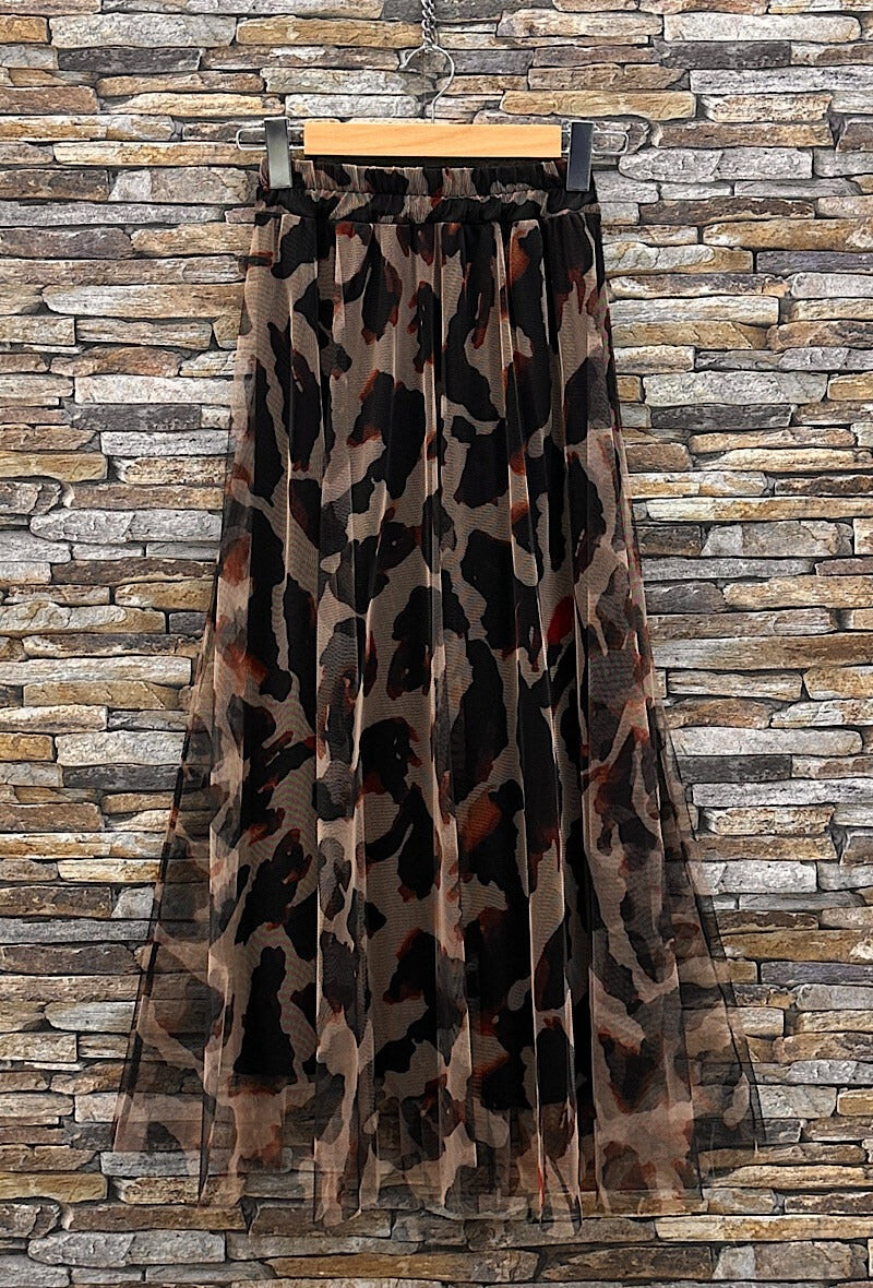 ELAR32 Black Leopard Print Skirt