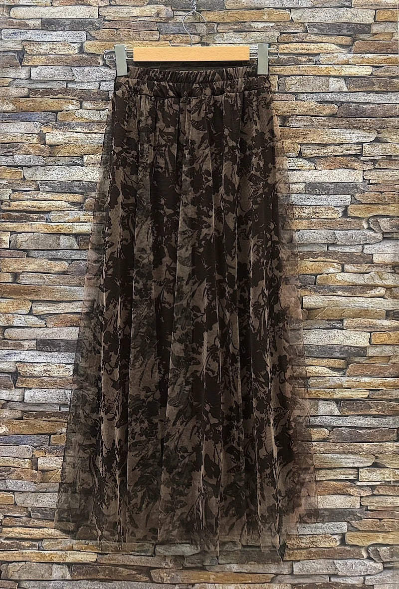 ELAR10 Dark Maroon Botanical Print Skirt