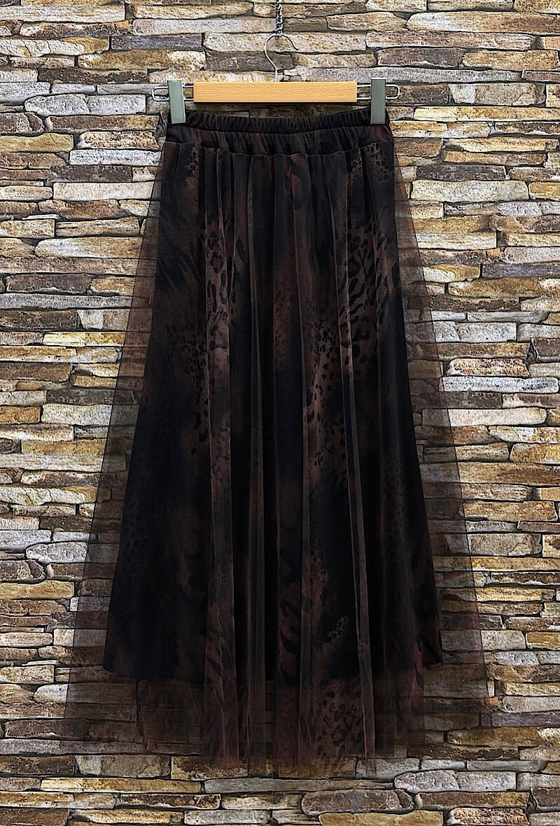 ELAR36 Dark Maroon Leopard Print Skirt