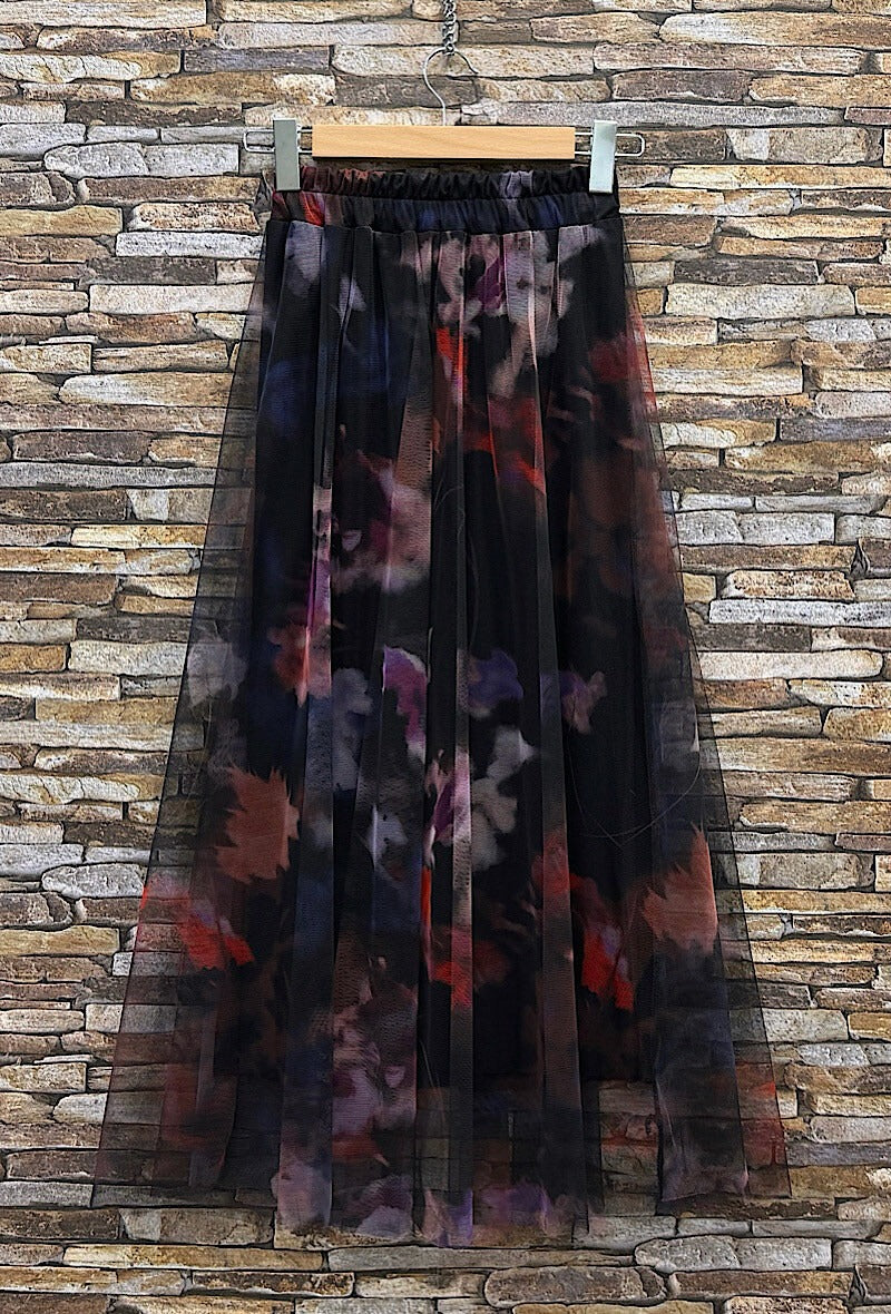 ELAR34 Black Tie-Dye Floral Skirt
