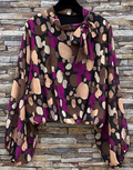 810 One Size Abstract Purple Dot Print Bow-Tie Blouse LOOWIE