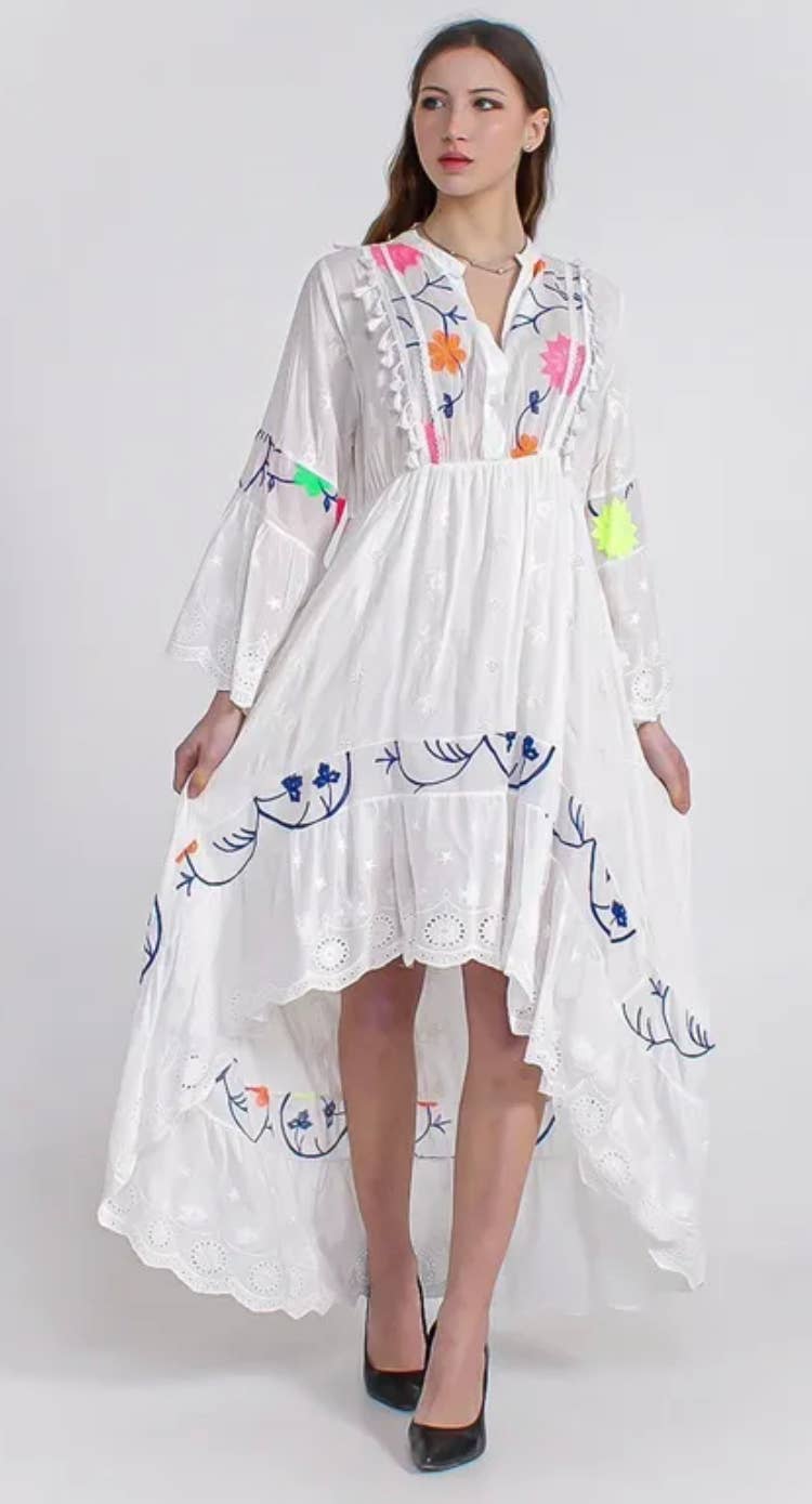 3220 Cotton Long Cotton Floral Lace Dress Loowie