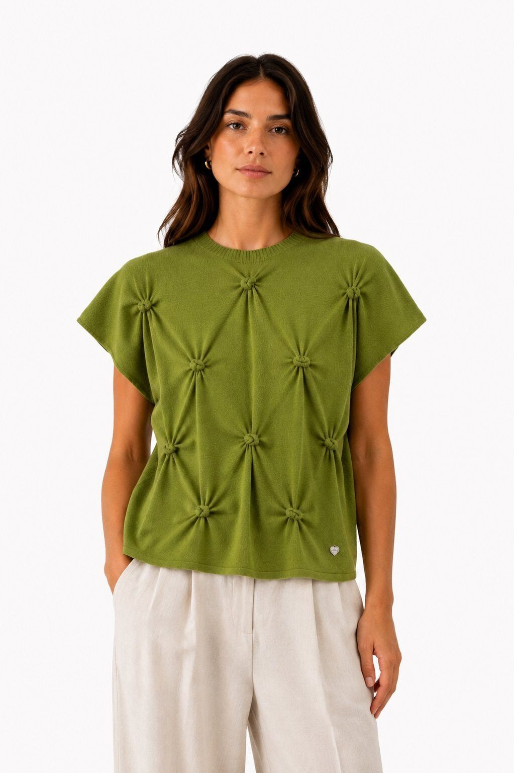 LUHPS8 Olive Handmade Pintuck Sweater