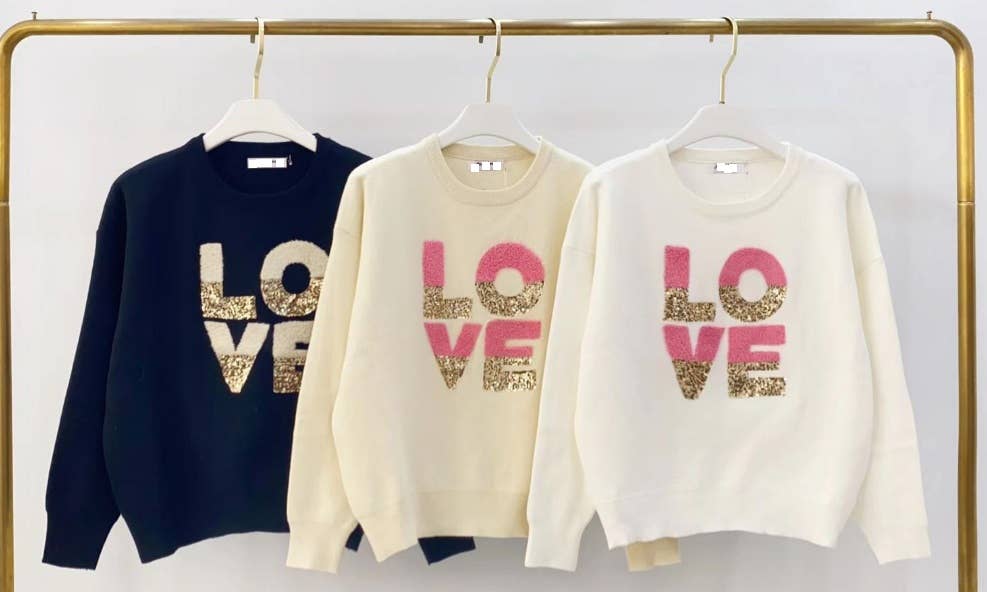 MCHLOV Black Soft Comfy Sweater LOVE Sequins LOOWIE