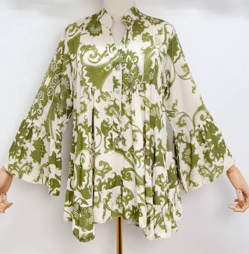 VSD9 Olive Italian One Size Floral Large Blouse LOOWIE