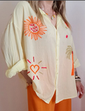 PALMYN Yellow Palm & Sun Oversized Gauze Cotton Shirt LOOWIE