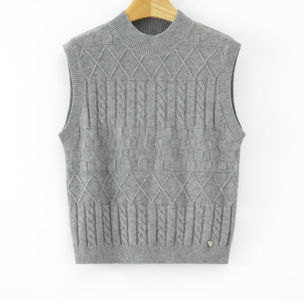 LUJKT3 Grey Jacquard Knit Tank Top