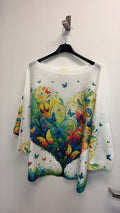 VIHEBU White Heart Butterfly Printed Sweater 3/4 sleeves