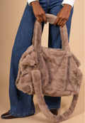 MCFBTA Taupe Faux Fur Fun Bag with Double Handle