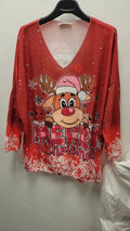 POWDR Italian Cozy Red Deer Christmas Sweater One Size