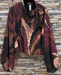 E837 Italian Geometric Wine Print Bow-Tie Blouse LOOWIE