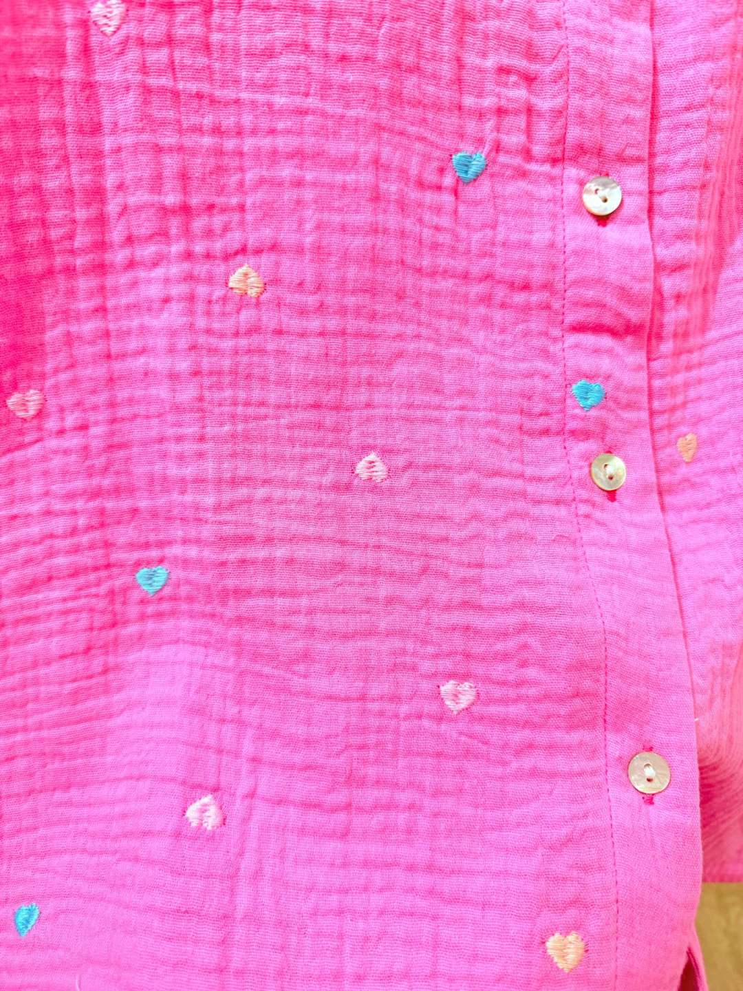 IVA283FU Gauze Cotton Heart Embroidered Shirt Fuchsia