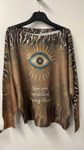 VIEYECH Brown Eye Knit Printed Sweater LOOWIE
