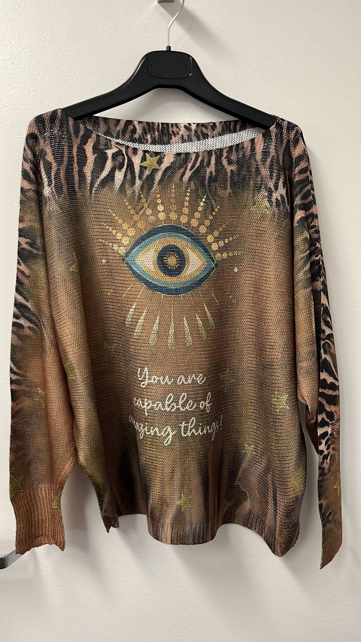 VIEYECH Brown Eye Knit Printed Sweater LOOWIE