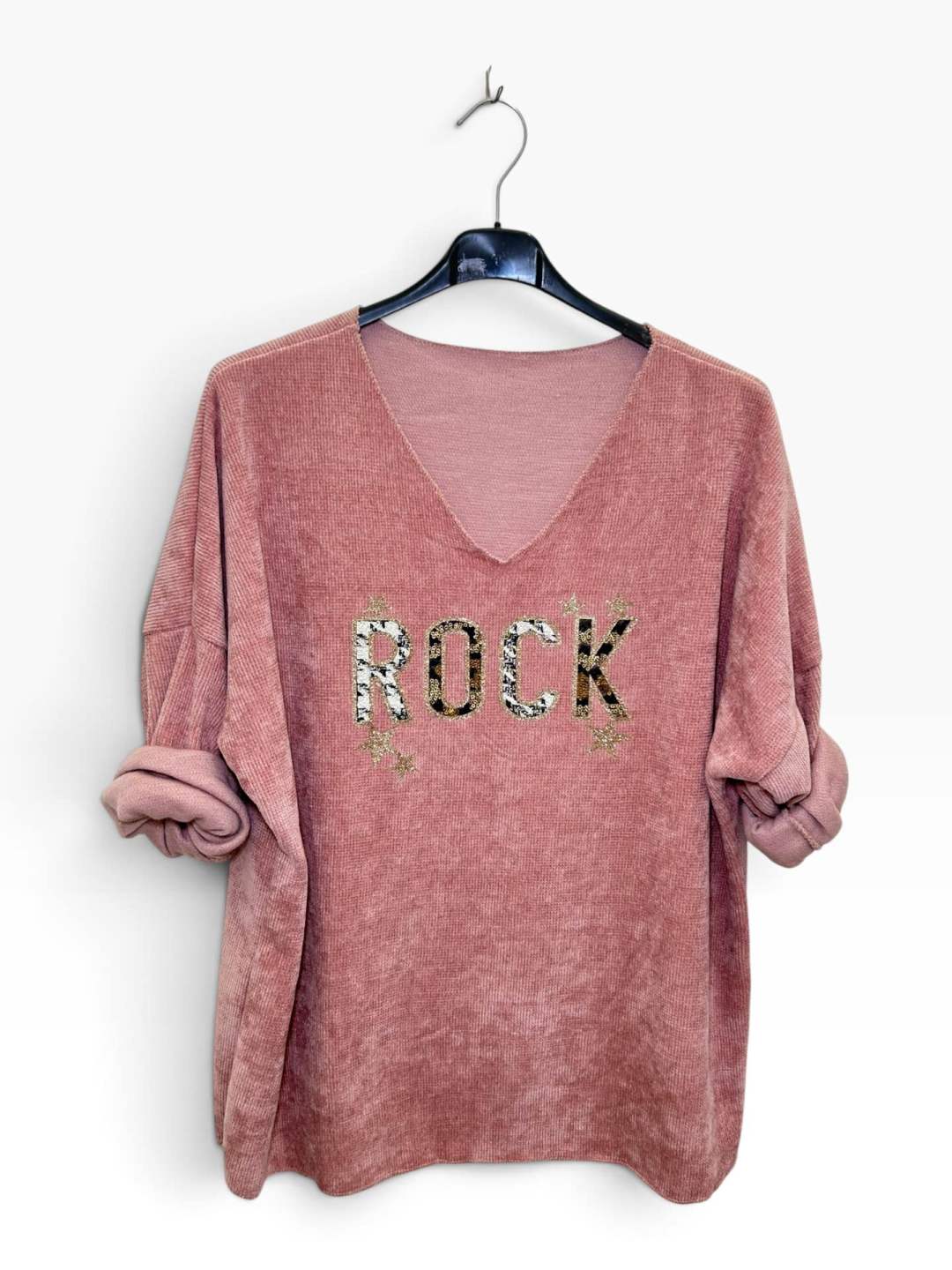 VM104 Pink Sequin Rock Sweater