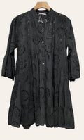 9802S Black One Size Cotton English Embroidery Short Dress