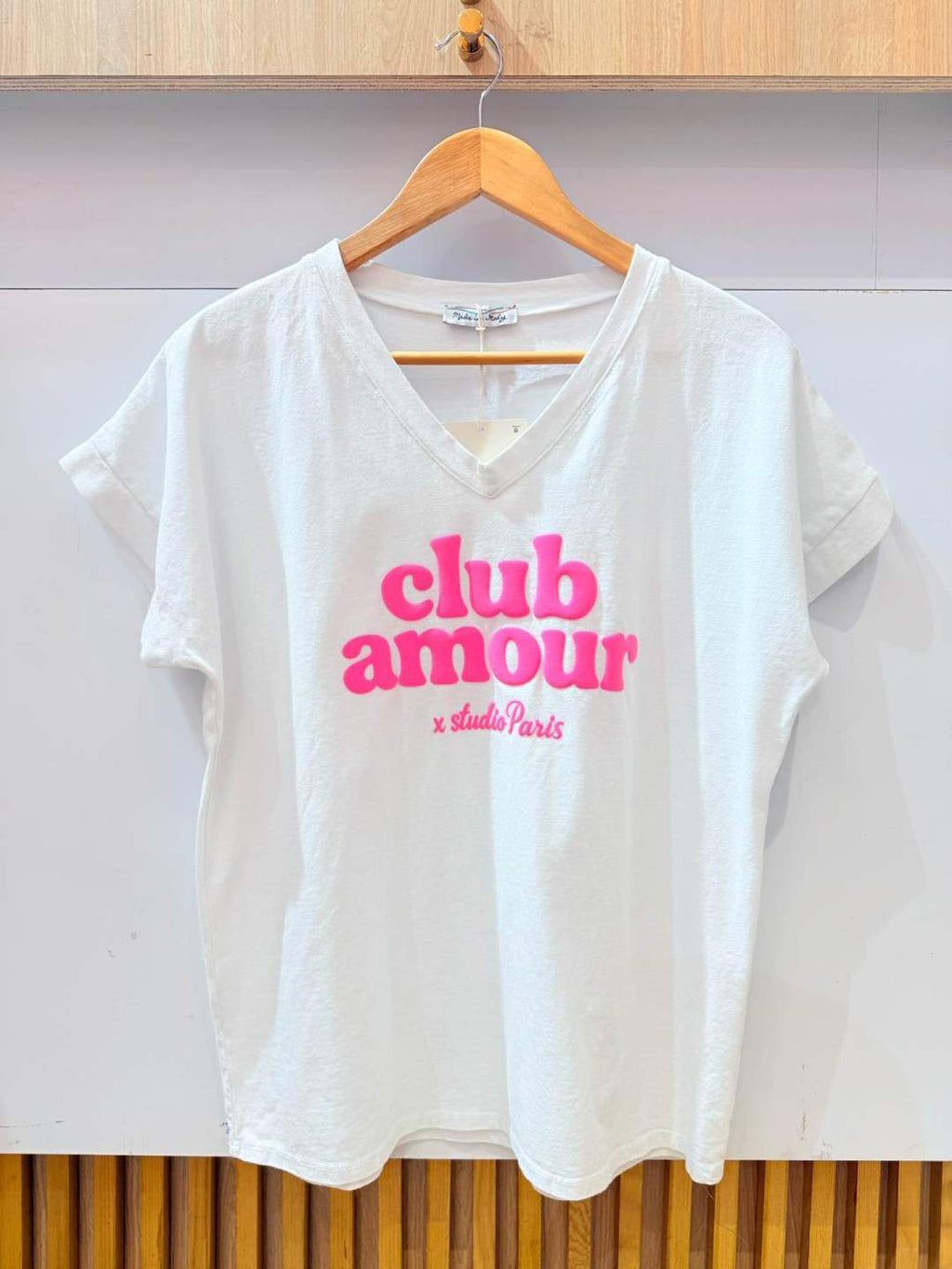 IV012WH Cotton Love Club V-Neck T-Shirt White