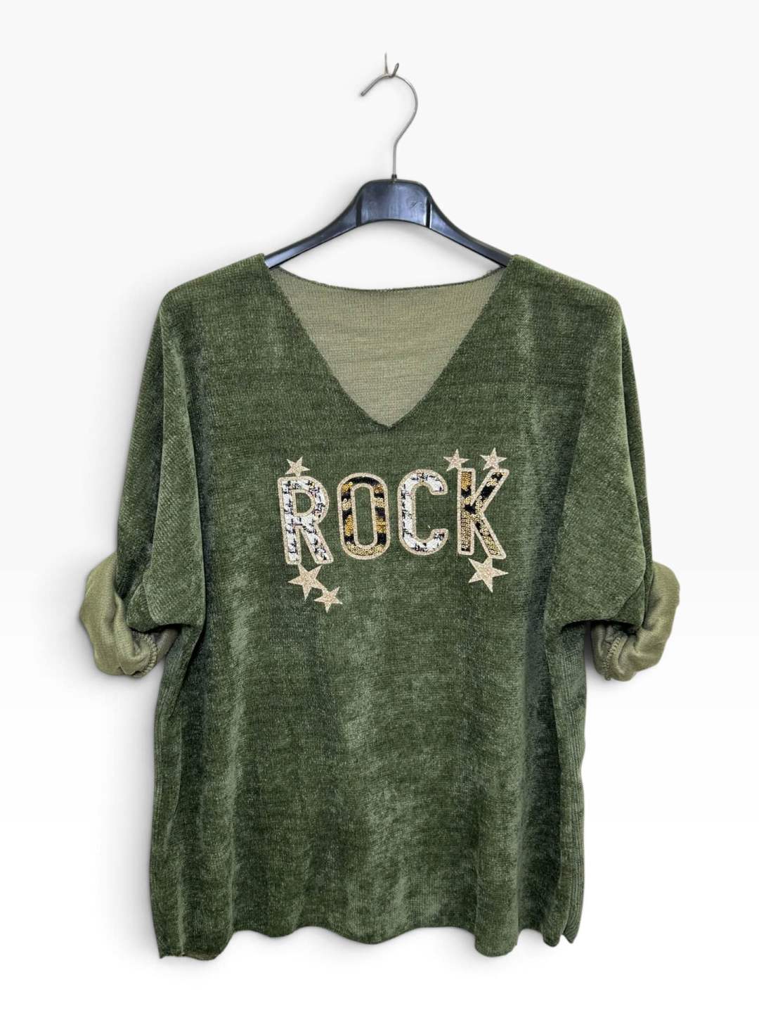 VM102 Khaki Sequin Rock Sweater