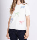 MC962 White Soft Comfy Sweater Short Sleeves w/Bows LOOWIE