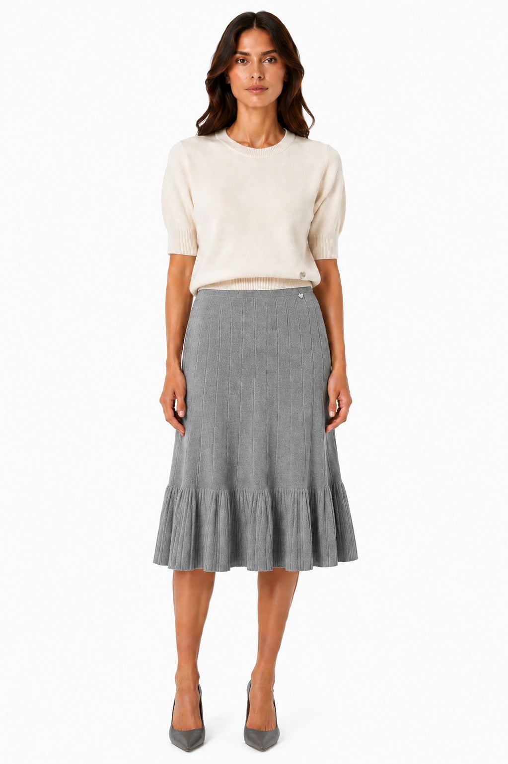 LUMKS1 Grey Ruffle Hem Skirt