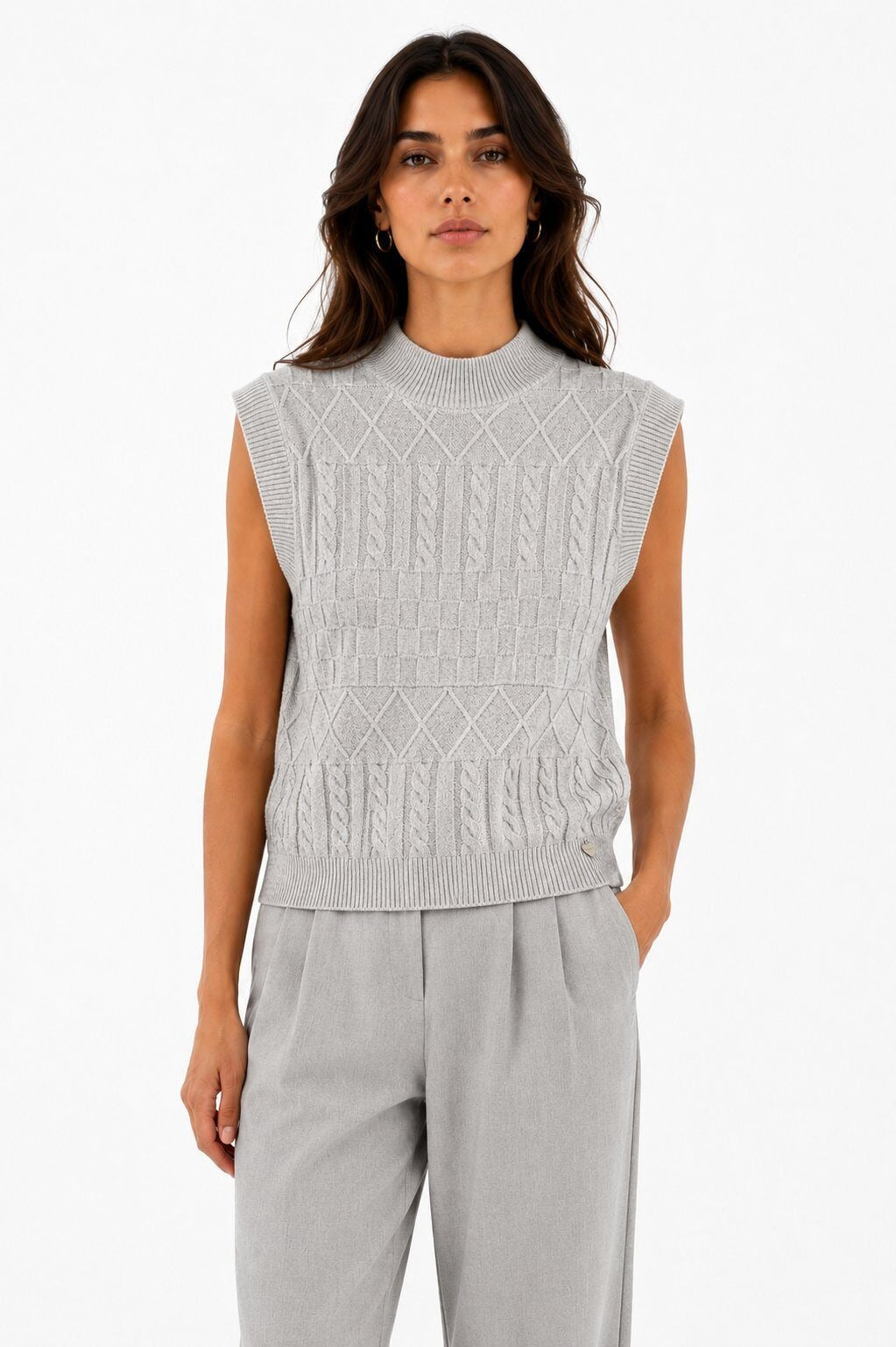 LUJKT3 Grey Jacquard Knit Tank Top