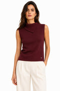 LUACT6 Burgundy Asymmetric Collar Top