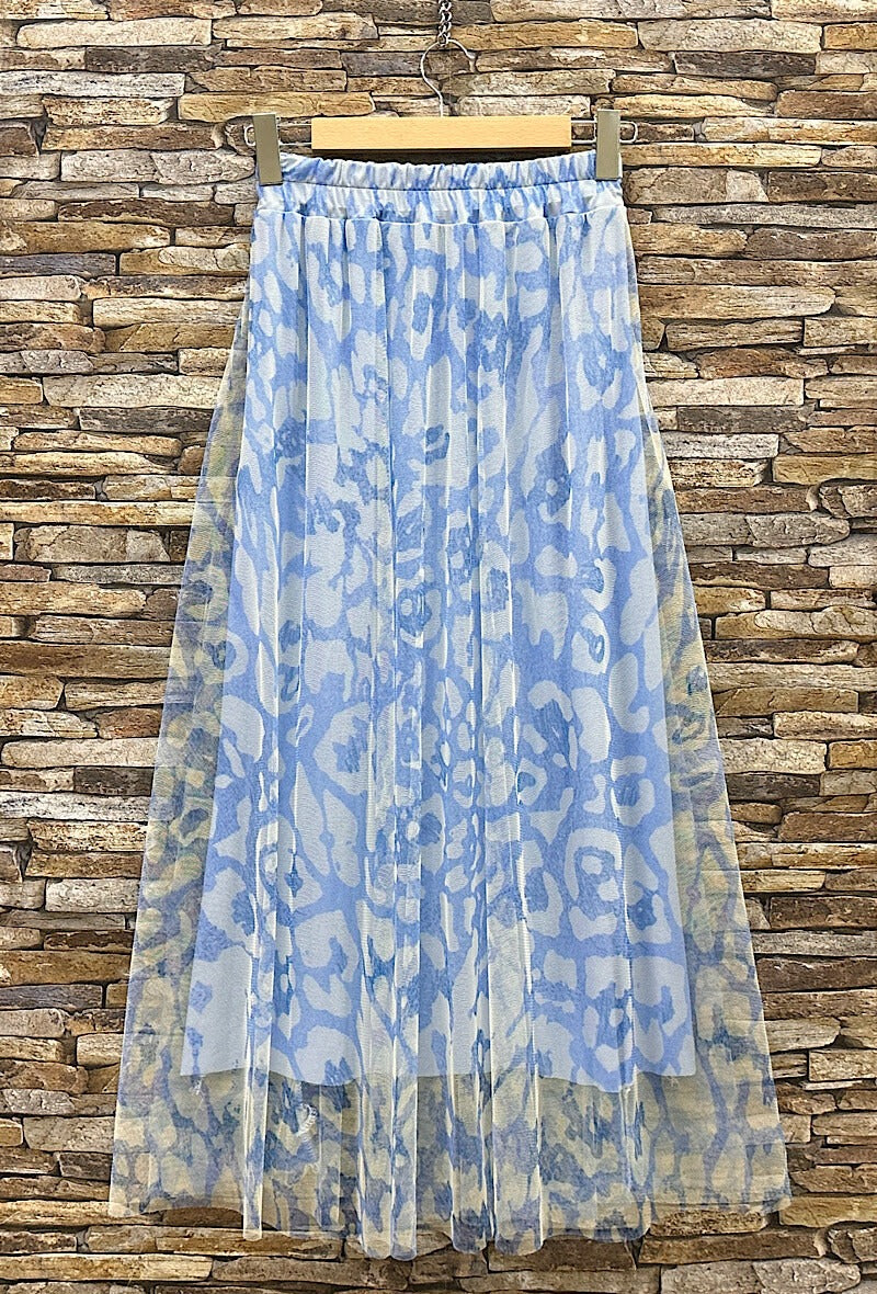 ELAR1 Sky Blue Leopard Print Skirt