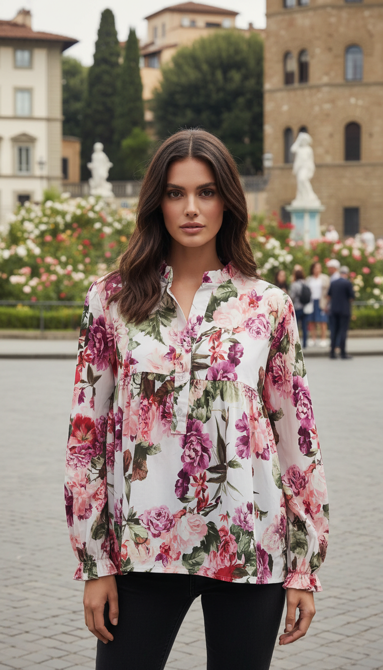 COFBCP Italian OS Purple Pink Floral Cotton Blouse