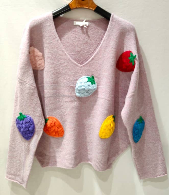 MC038 Pink Soft Comfy Sweater w/Strawberries LOOWIE
