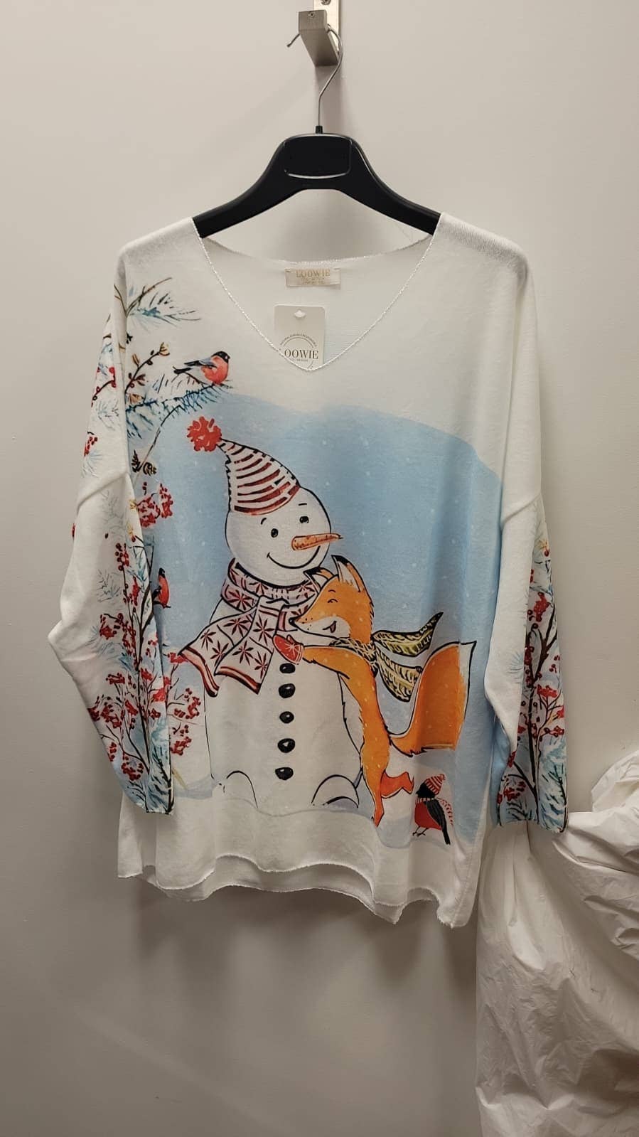 POSW Italian Cozy White Snowman Christmas Sweater One Size
