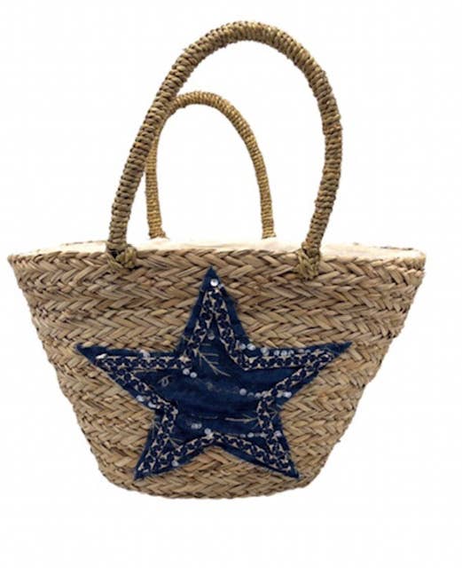 22168 Navy Star Summer Beach Straw Bag Loowie