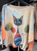 LNCAT Multicolor Cat  Round Knit Printed Sweater LOOWIE
