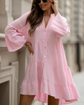 SW168 Pink Gauze Cotton Italian Short Dress 3/4 Sleeves