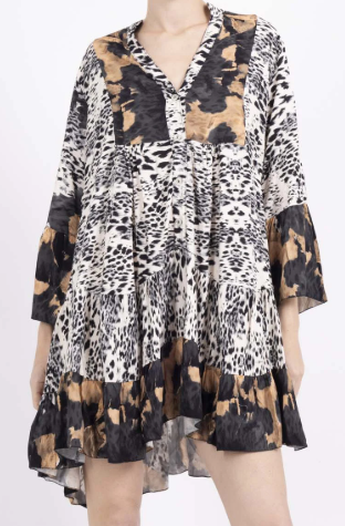 HL1BL Italian One Size Black Leopard Flowing Dress LOOWIE