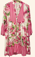 9802VP Pink Floral and Gingham Tiered Dress LOOWIE