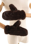 JA324 Brown Ribbed Fur Mittens