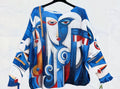 Z2001 Blue " Picasso" Knit Printed Sweater Long Sleeves