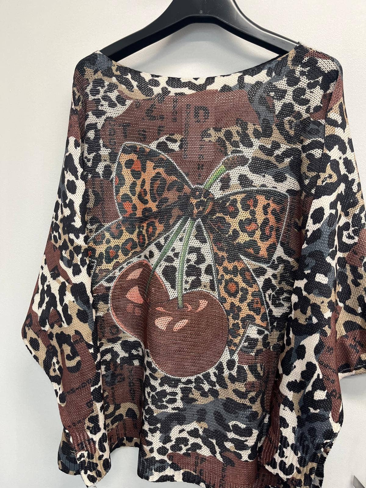 VICHC Choco Leopard Bow Round Knit Printed Sweater