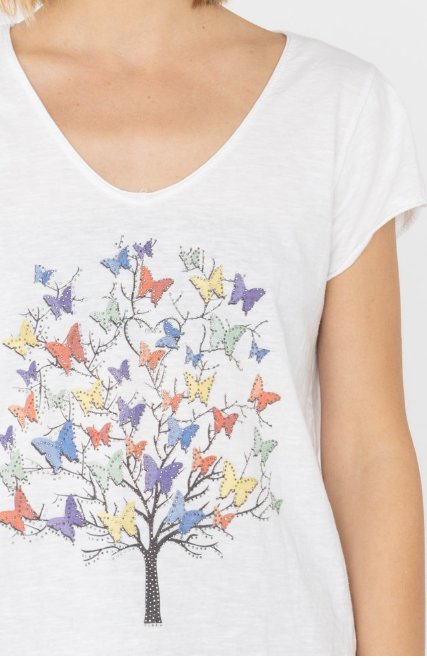 One Size Printed Strass T-Shirt Cotton Butterfly