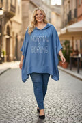 EFPSLYJB Plus Size Lyocell Top Jean Blue